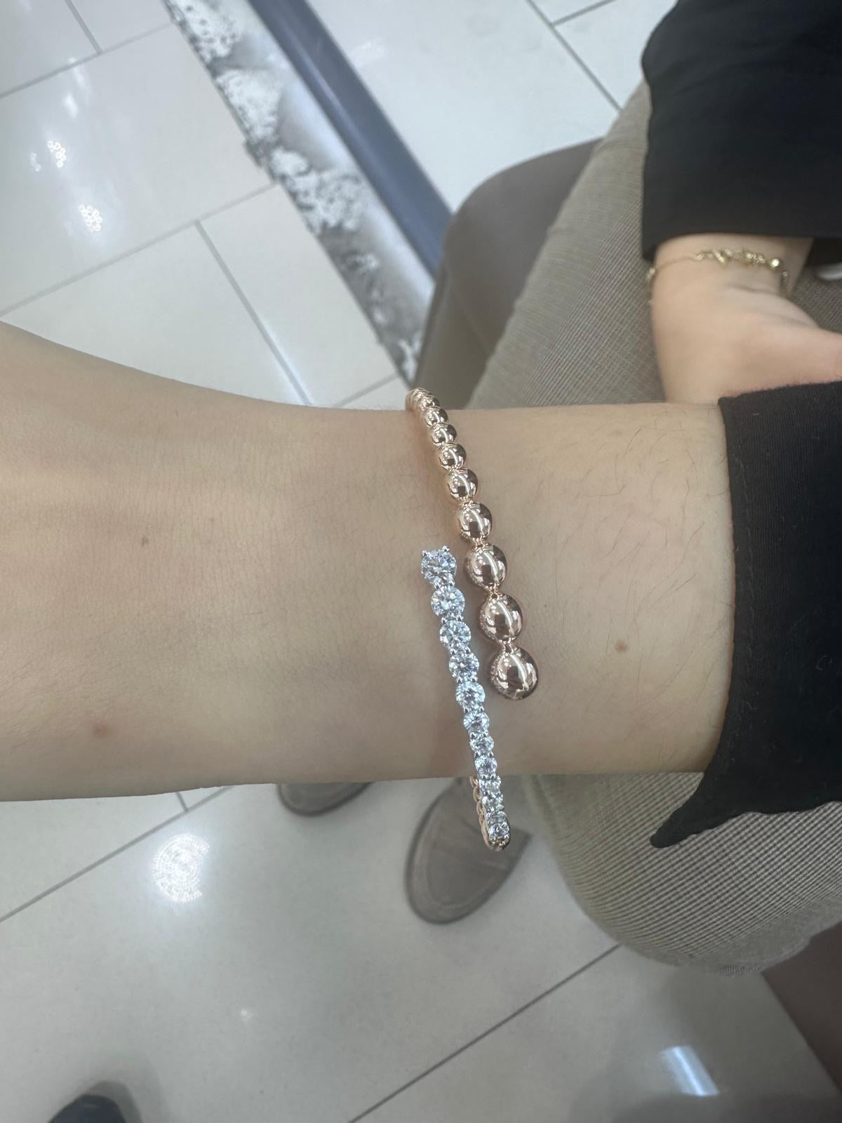 Rose Altın Boncuk Pırlanta Kelepçe Bileklik